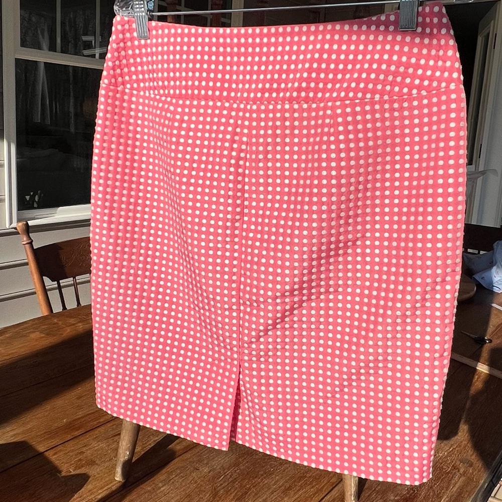 LOFT Pink White Polka Dot Side Zip Pencil Mini Skirt Bow Accent Lined size 6 - Picture 5 of 15